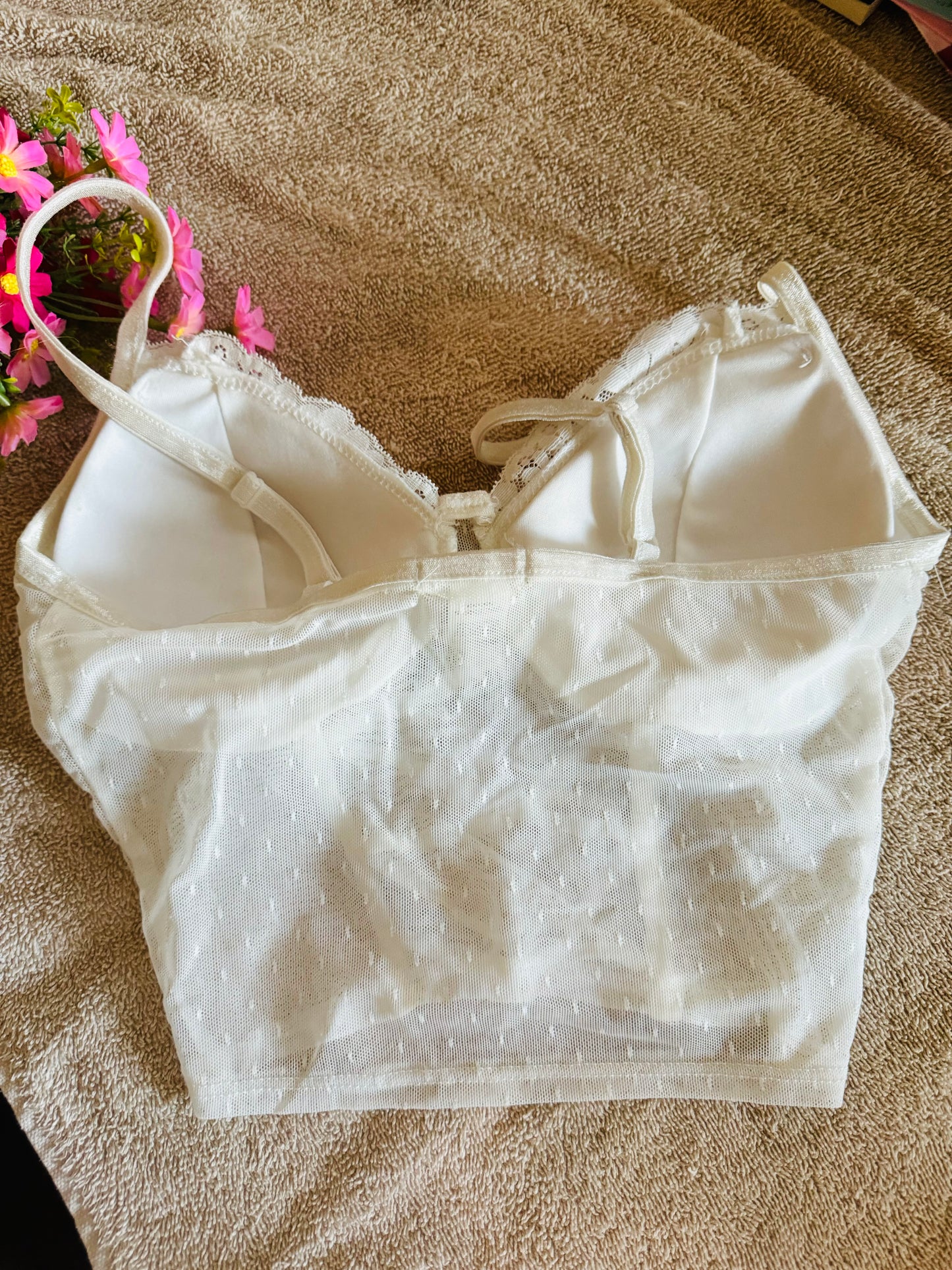White Lace up cami
