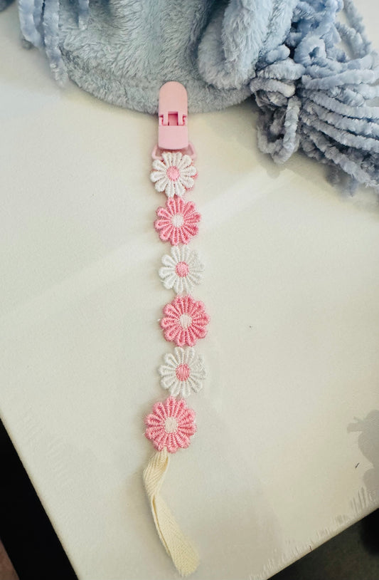 Baby pacifier clip-pink daisy