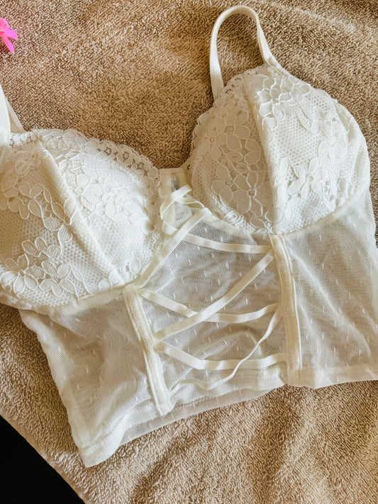 White Lace up cami