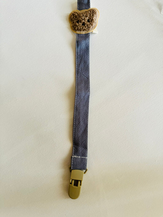Blue bear pacifier clip